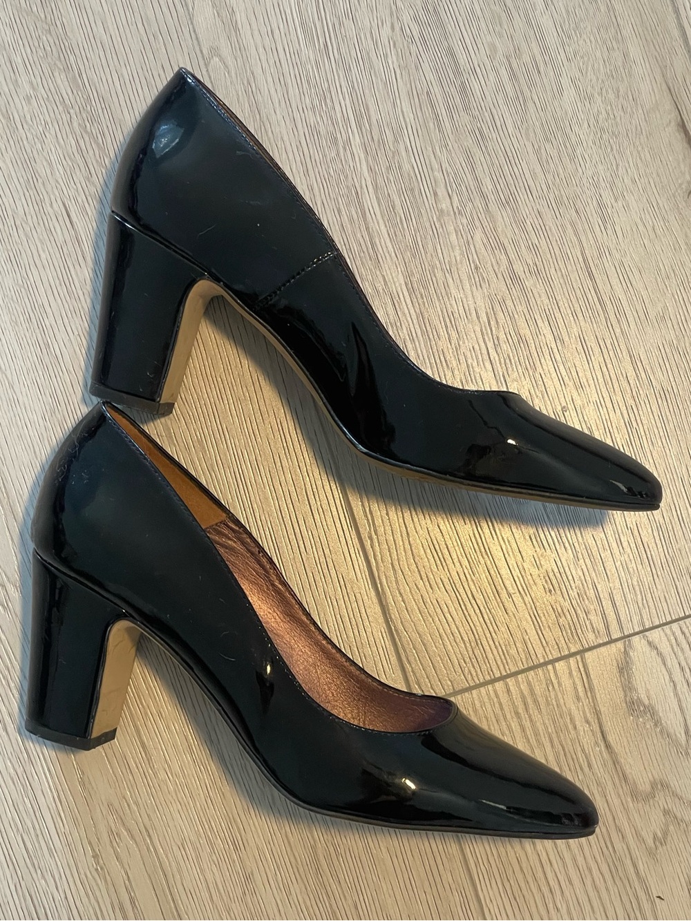 Frank and Oak Black Patent Leather Block Heel Pumps